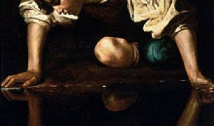 220px-Narcissus-Caravaggio_1594-96_edited